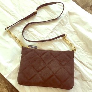 Talbots Brown suede quilted cross-body purse